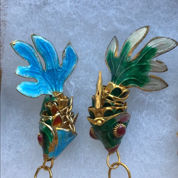 Fantail Cloisonné Fish 🐟 Earrings - Picture 5 of 8